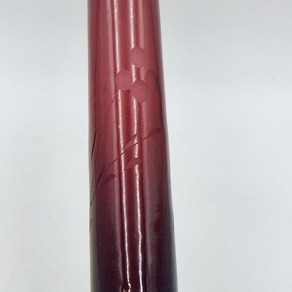 Amethyst Floral Etched Candlestick Vase 10 Inch Clear Base Thin - Picture 9 of 10